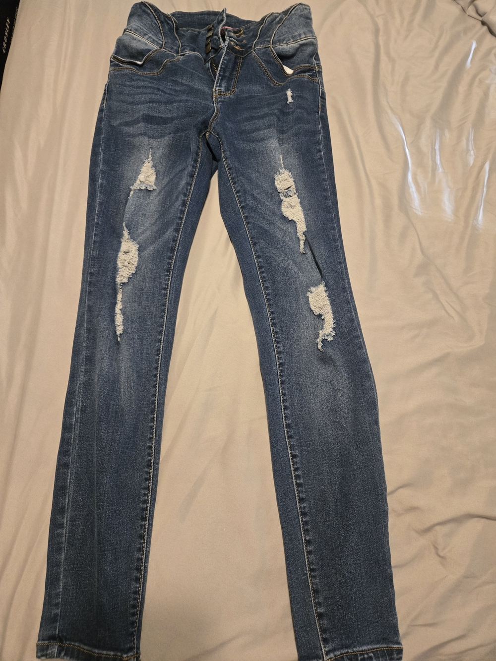 Wax Jean Distressed Skinny Jeans - Blue